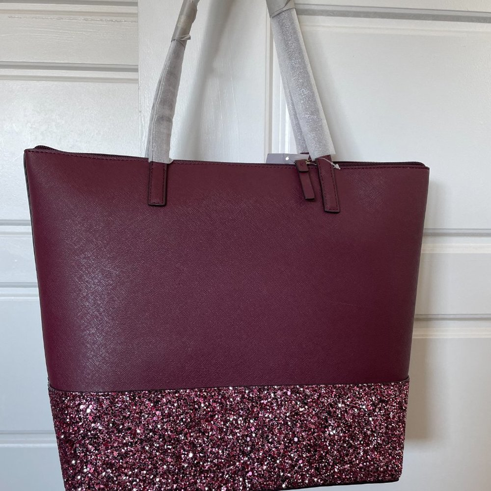 Kate Spade Penny Greta Court Glitter Tote Cherrywood Shoulder Bag - Picture 8 of 8